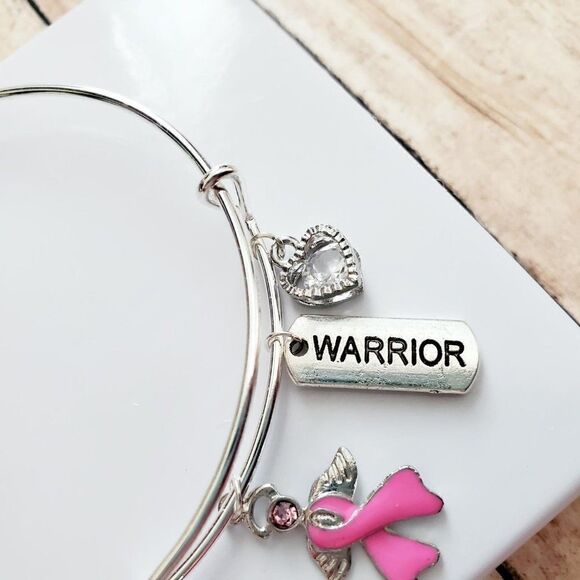 Breast Cancer Awareness Bracelet, Pink Ribbon, Motivational Gift - Picture 5 of 11